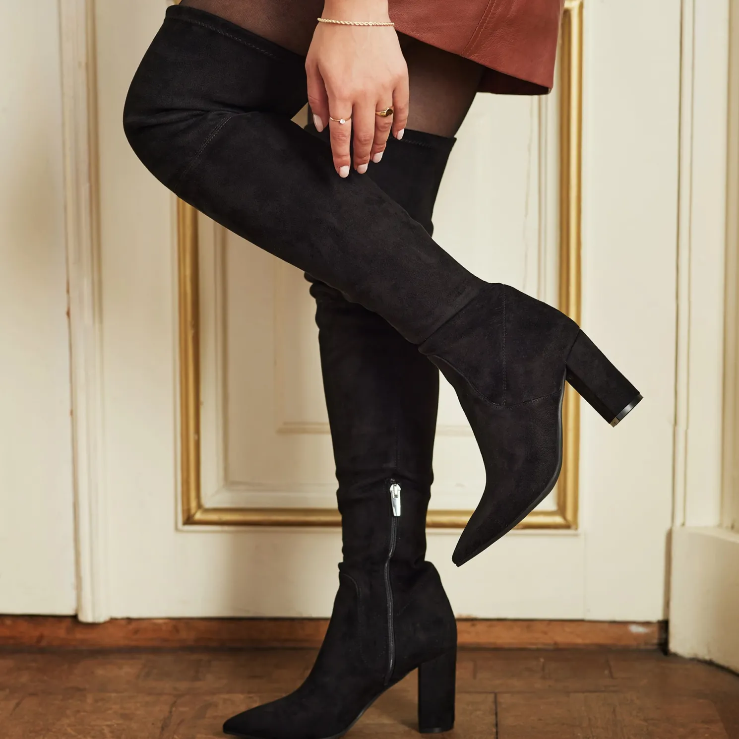 Vendôme Fem zwarte nylonstretch suède heels