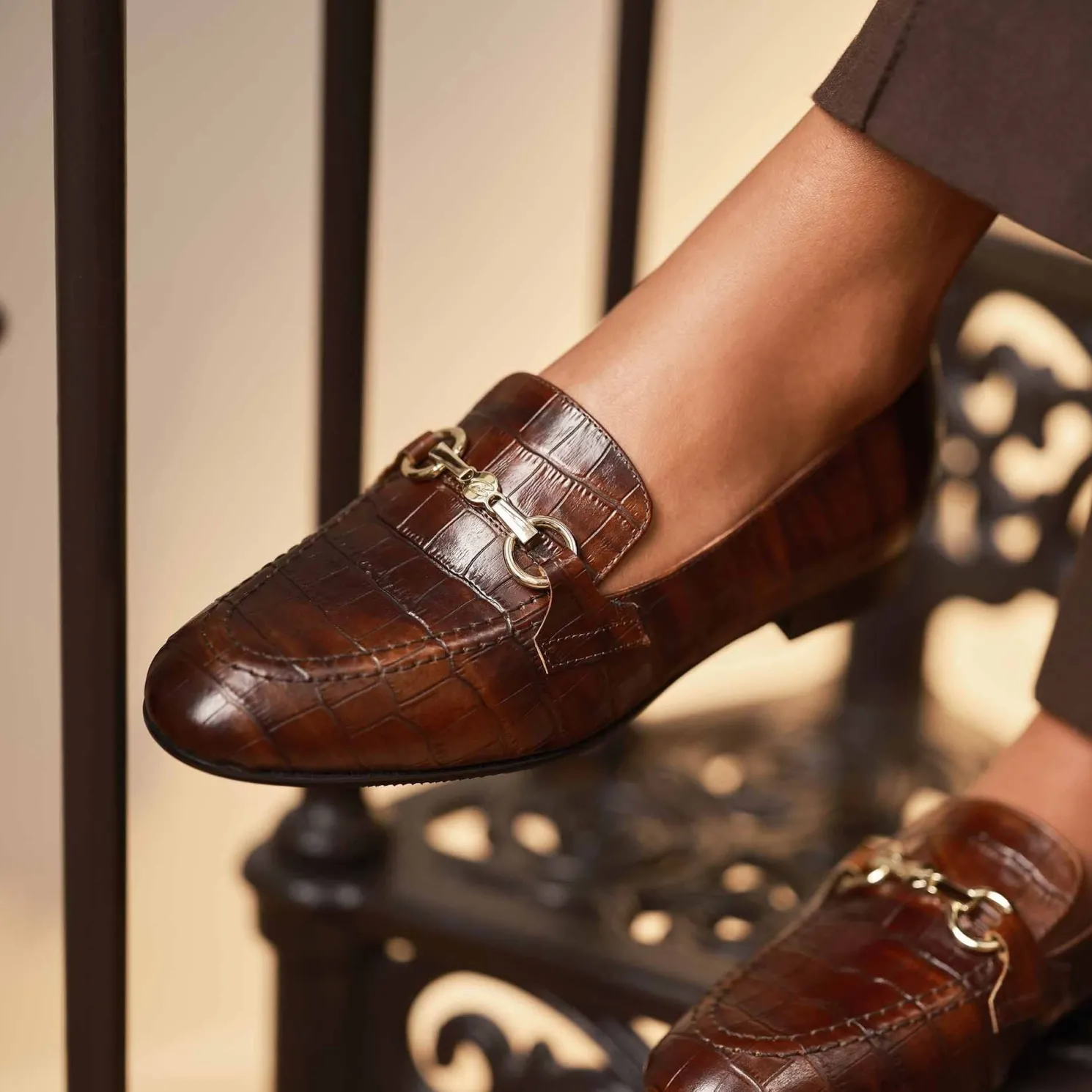 Vendôme Fleur croco bruine leren loafers van kalfsleer