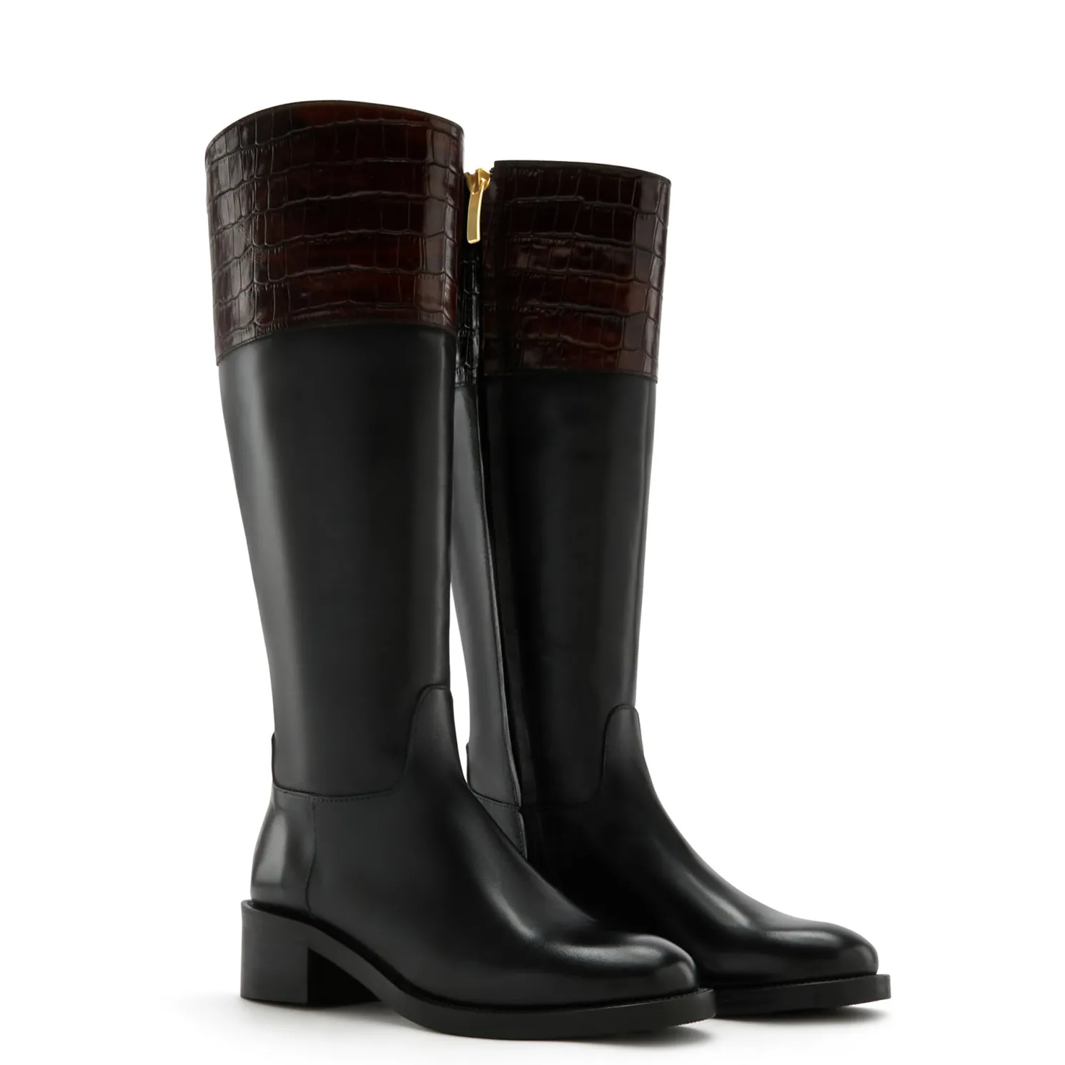 Vendôme Iris zwart met bruine leren laarzen van kalfsleer