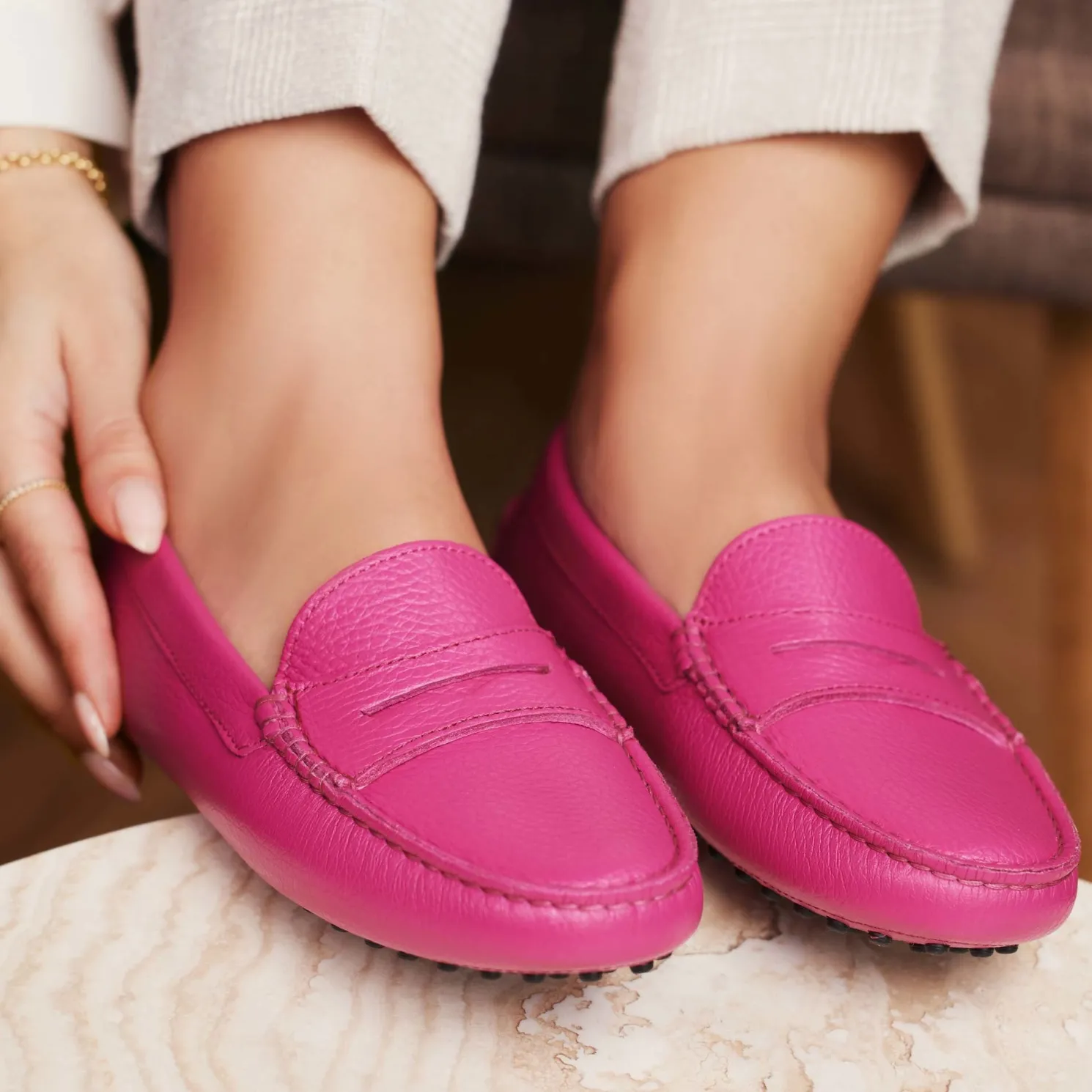 Vendôme Marie fuchsia leren mocassins van kalfsleer